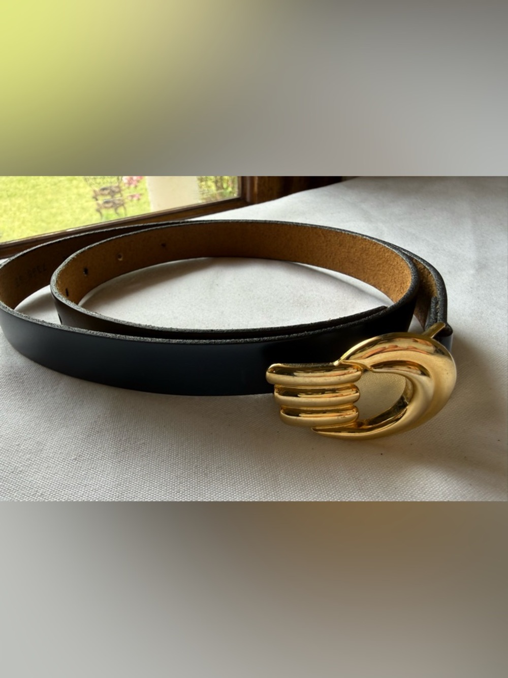 Navy Cowhide Leather Belt with Gold Buckle Pierre Cardin Made in Spain